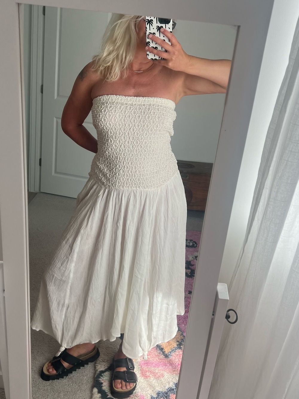 Anthropologie Cream Strapless Smocked Midi Dress - Picture 2 of 7